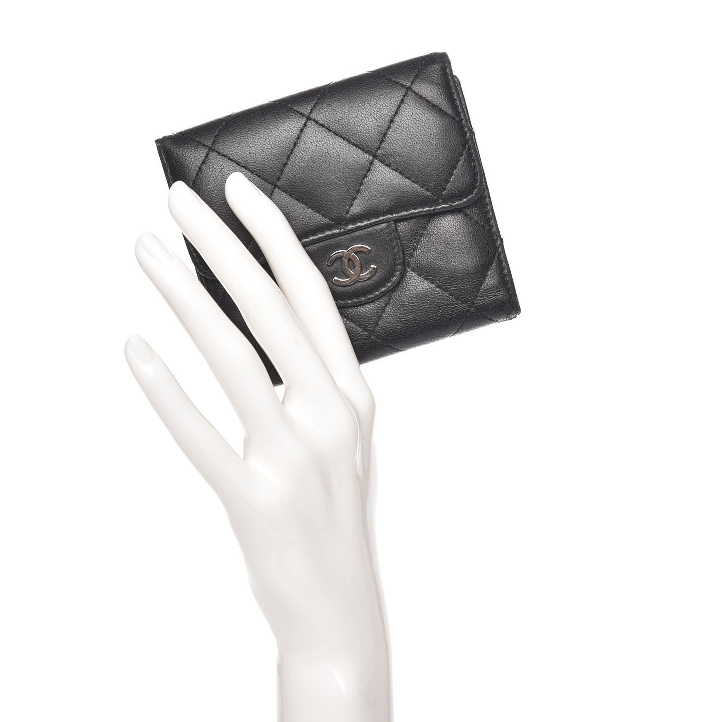 Lambskin Quilted Double Sided Wallet Black