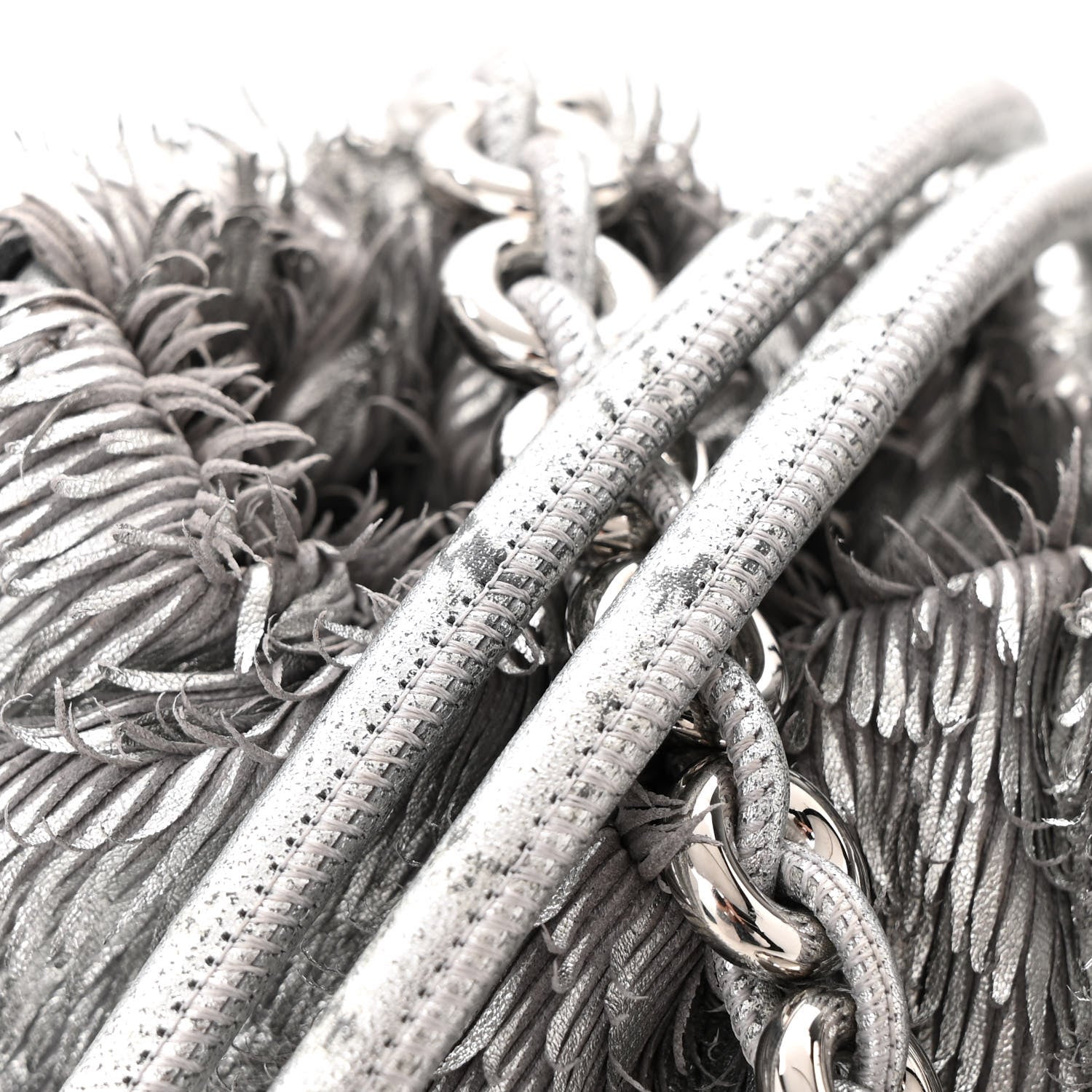 Loewe Metallic Nappa Calfskin Fringed Medium Chain Flamenco Knot Purse Silver 12 of 12