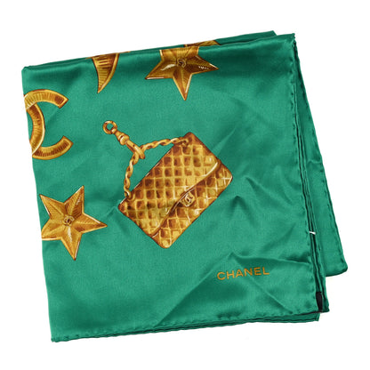 Chanel Silk CC Charms Square Scarf Green Gold 2 of 3