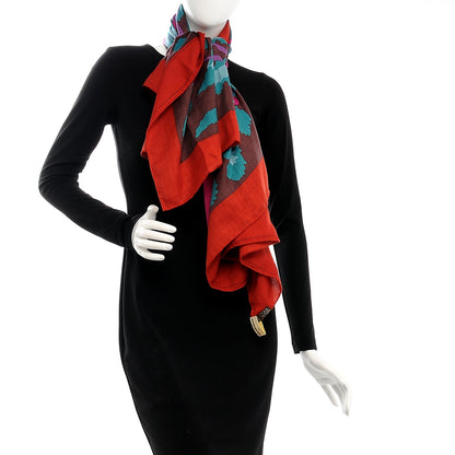 Hermes Cashmere Silk Monsieur Et Madame Shawl 140 Rouge H Fuchsia Canard 2 of 5