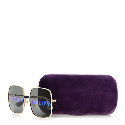 Gucci Metal Rectangular Guccify Frame Sunglasses GG0414S Gold 9 of 9