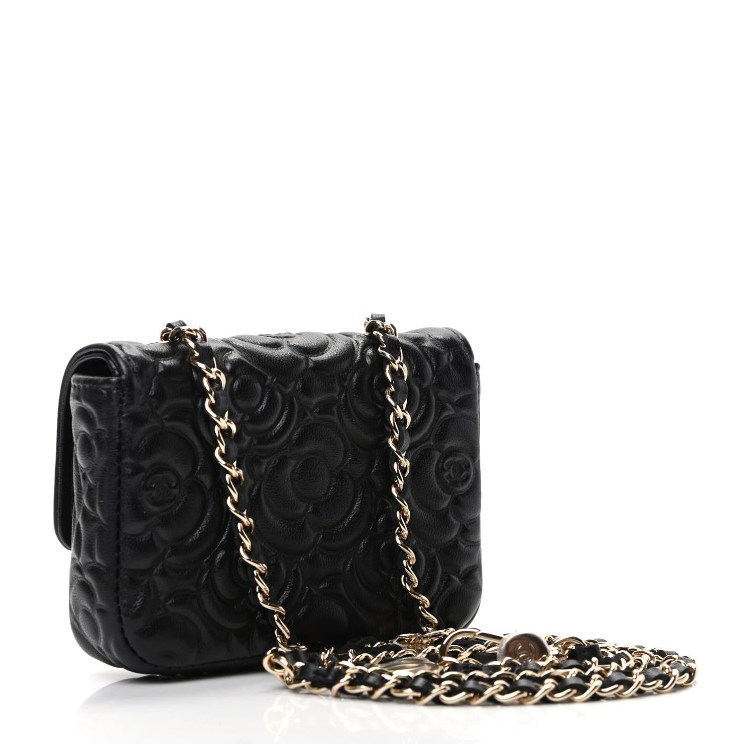 Chanel Lambskin Camellia Embossed Chain Belt Bag Black 3 of 11