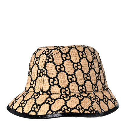 Gucci Raffia Elaphe Interlocking GG Embroidered Fedora Hat L Ivory Black 1 of 7