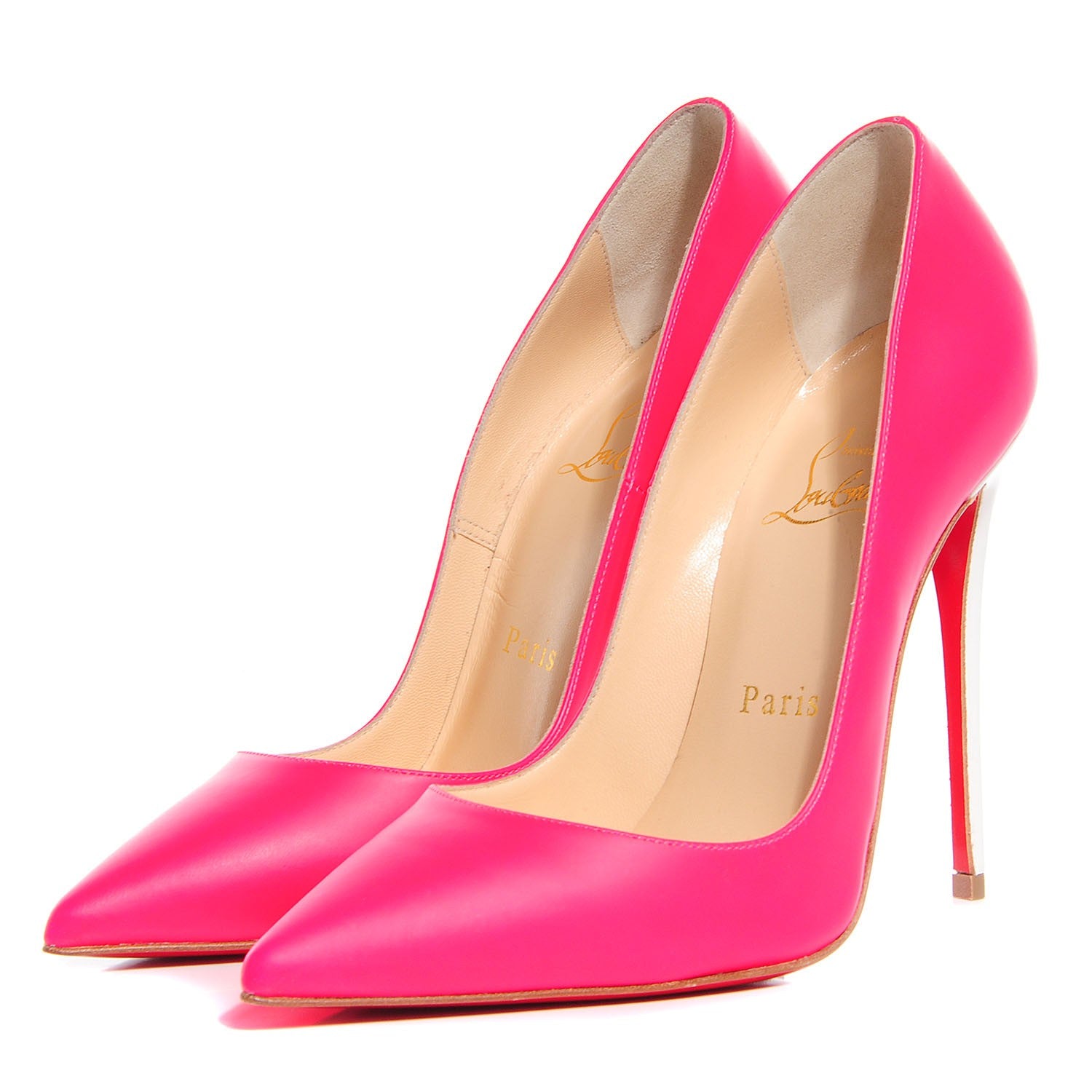 Christian Louboutin Matte Calfskin Jazz Calf Fluo So Kate 120 Pumps 35 Fuchsia White 3 of 6