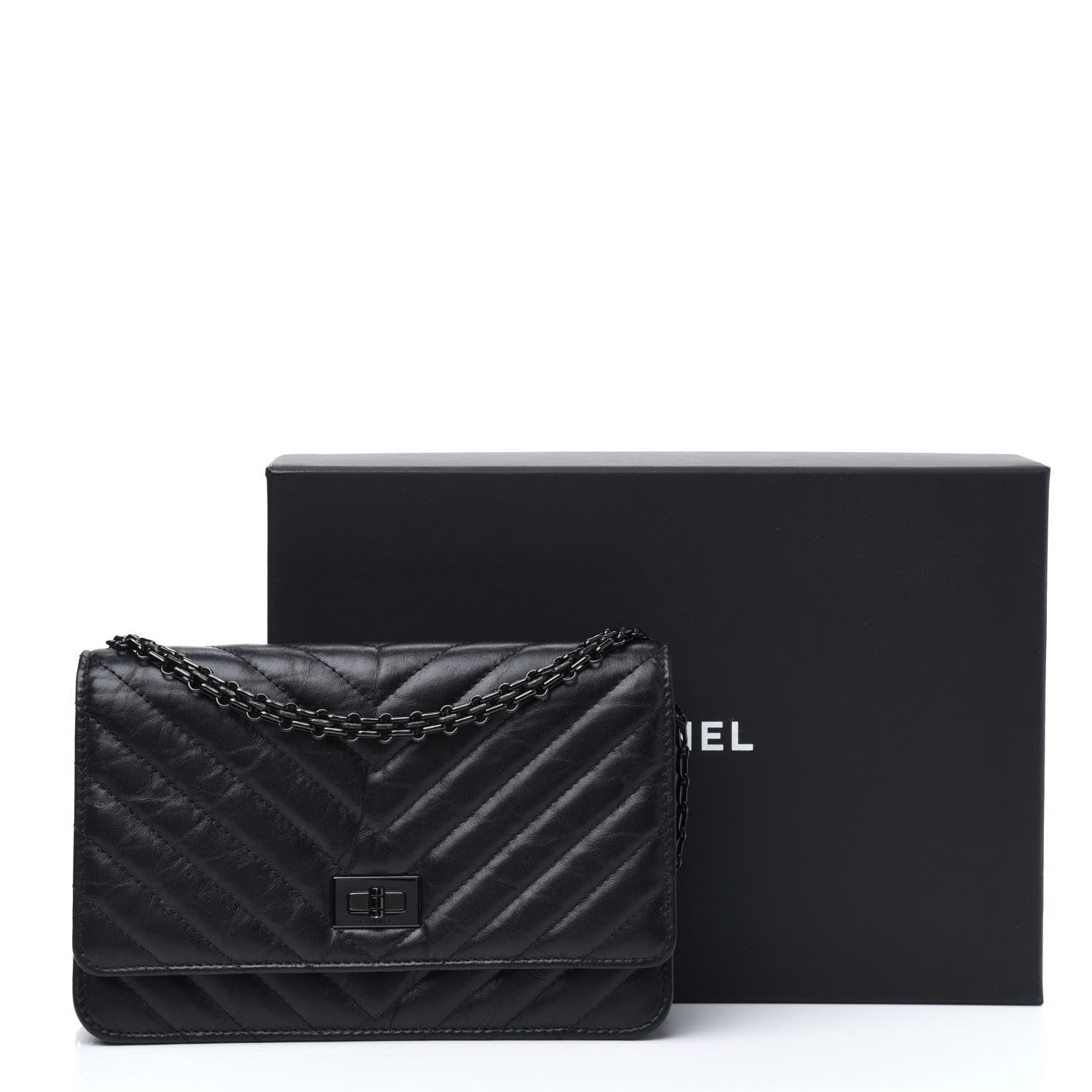 Chanel Aged Calfskin Chevron Quilted Reissue Wallet On Chain WOC So Black 13 of 13