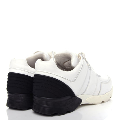 Chanel Calfskin Lambskin Womens CC Sneakers 38.5 White Black 4 of 11