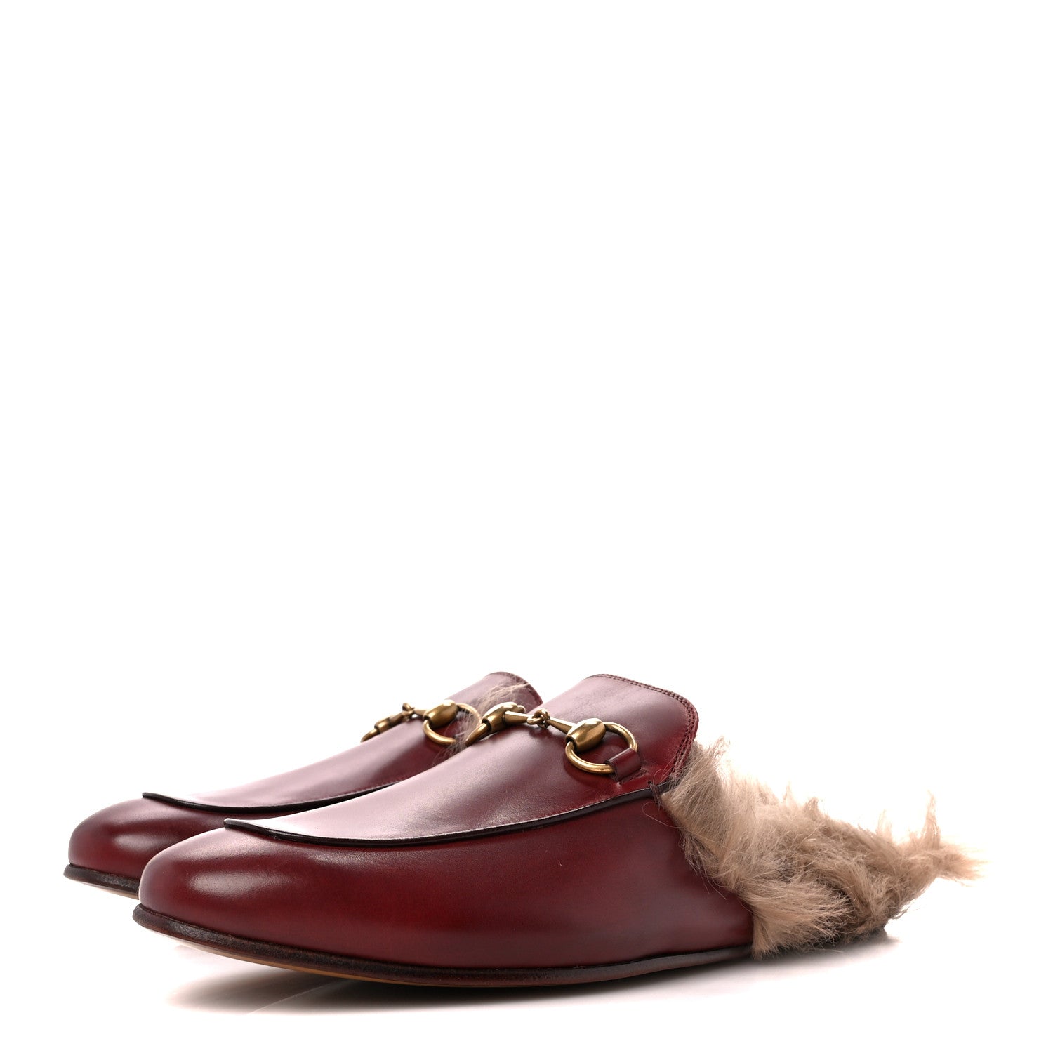 Gucci Betis Glamour Calfskin Granada Kid Fur Mens Princetown Slippers 8 Ruby Bordeaux Naturale 3 of 9
