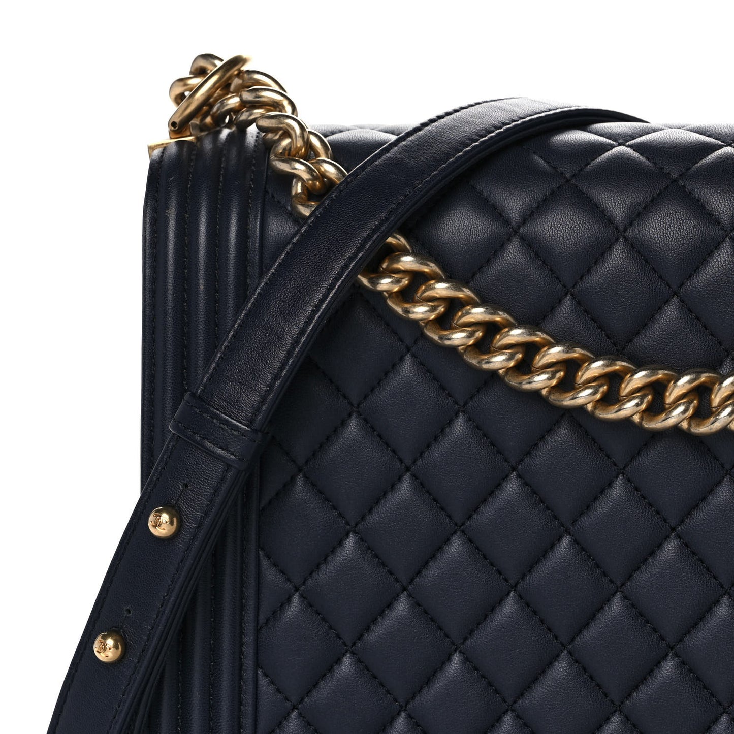 Lambskin Quilted Large Boy Flap Navy