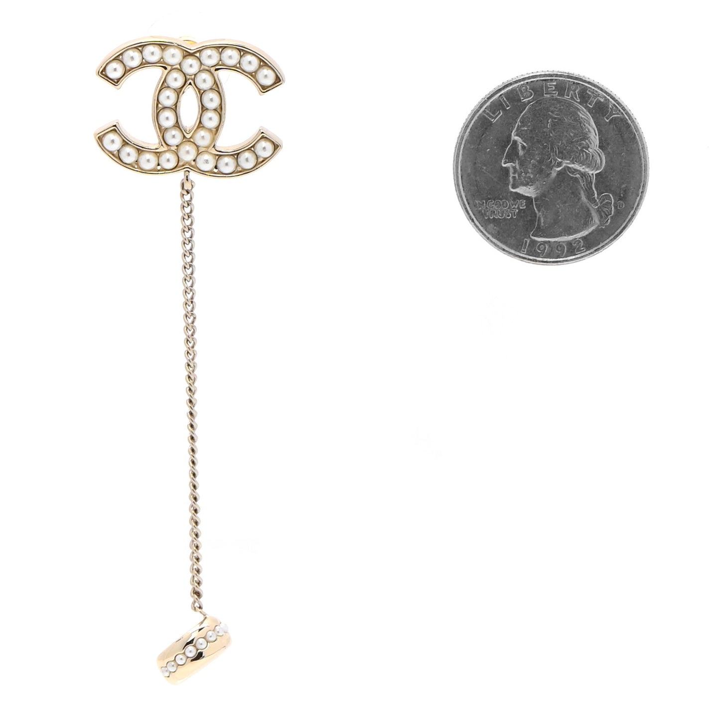 Pearl CC Chain Cuff Single Earring Gold Pearly White
