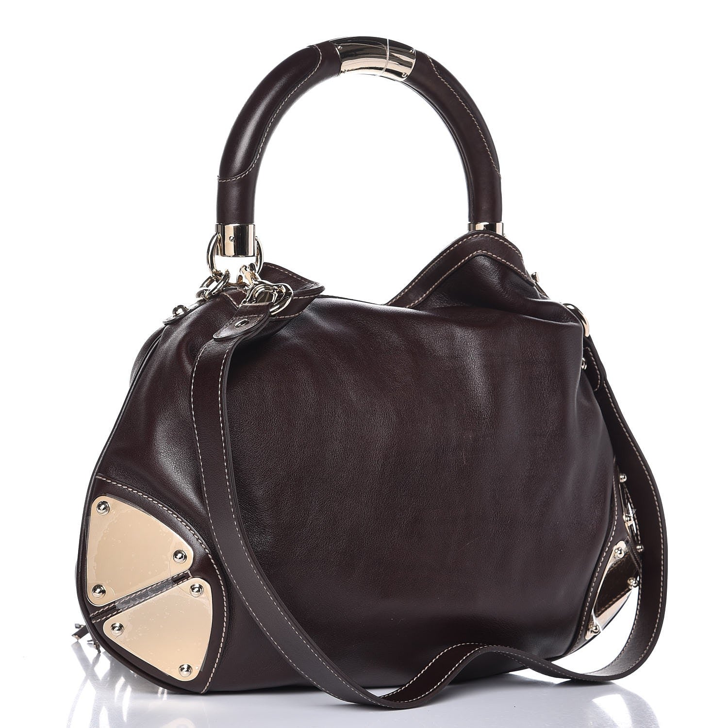 Gucci Calfskin Medium Indy Top Handle Hobo Dark Brown 3 of 8