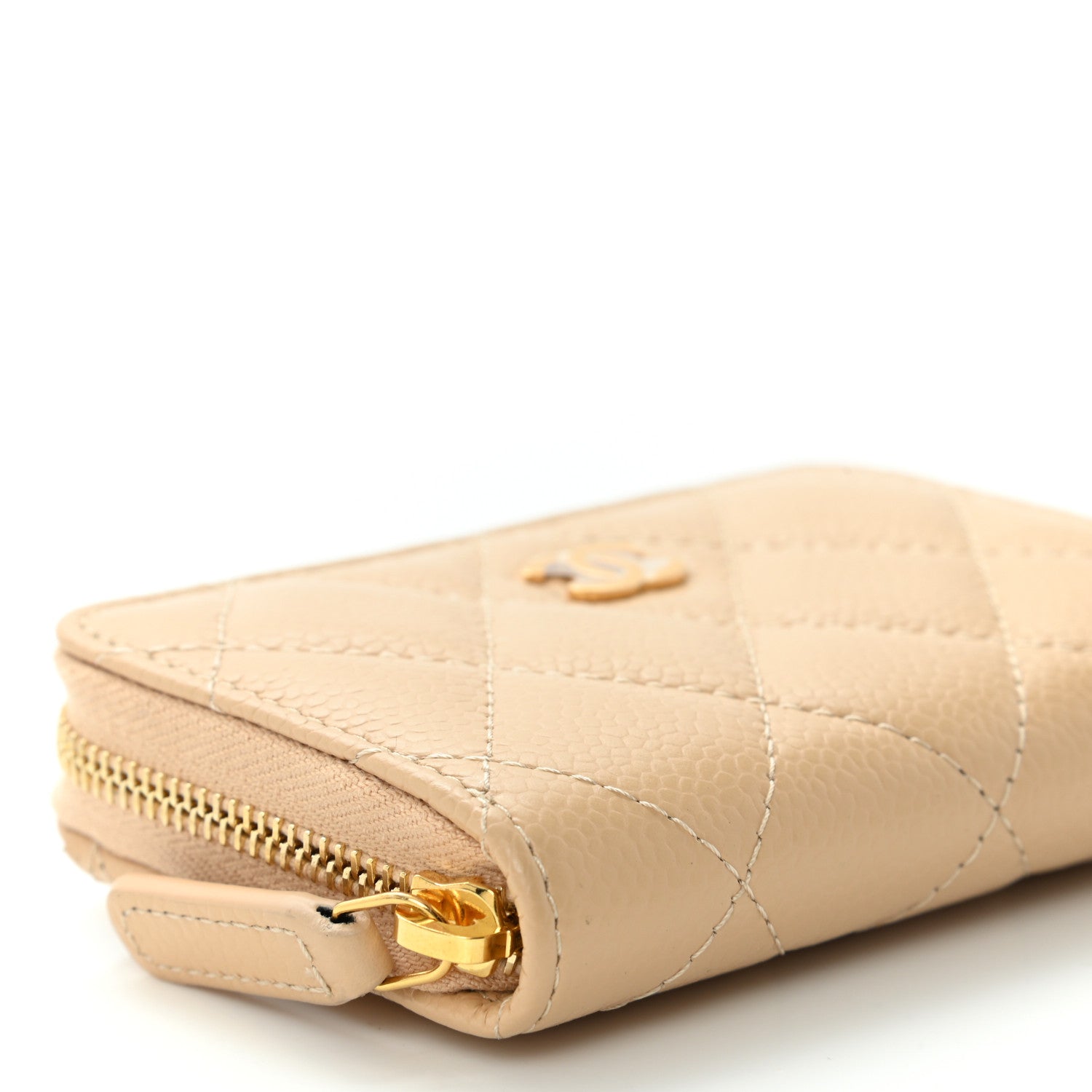 Chanel Caviar Quilted Zip Around Coin Purse Beige 8 of 9