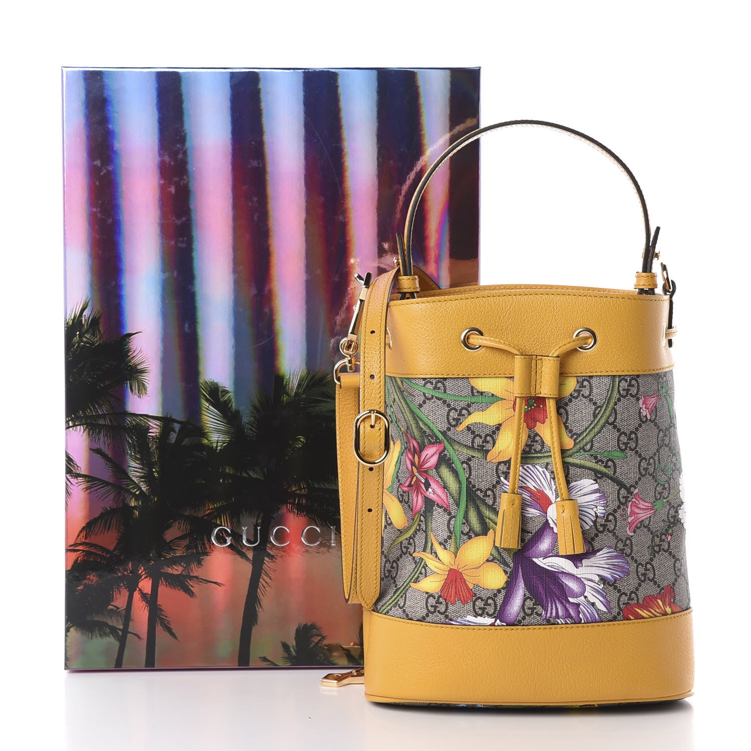 Gucci GG Supreme Monogram Flora Small Ophidia Bucket Bag Beige Multicolor Crop 11 of 11