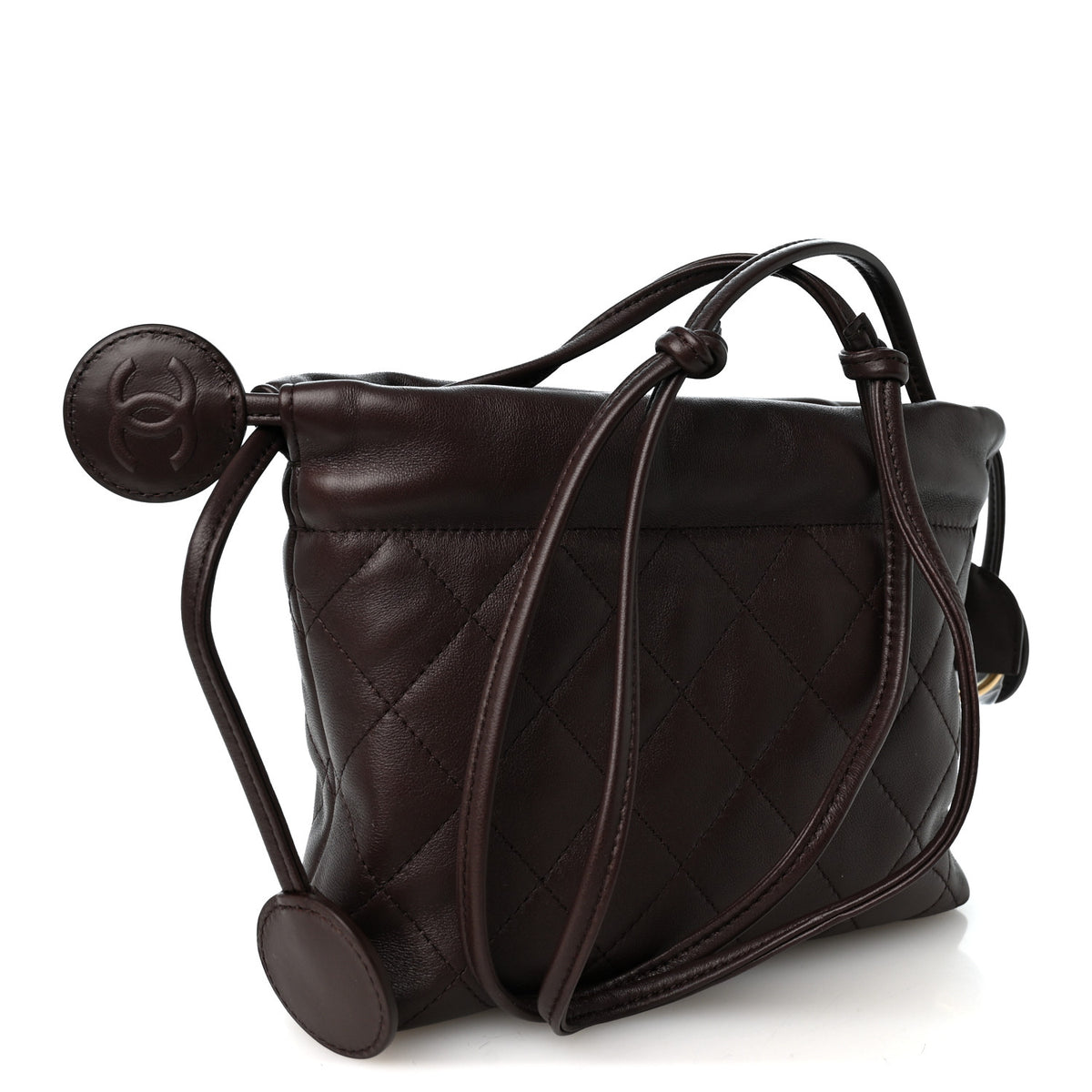 Chanel Lambskin Quilted Drawstring Clutch With Strap Dark Brown 3 of 10