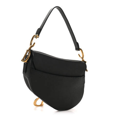 Grained Calfskin Saddle Bag Black