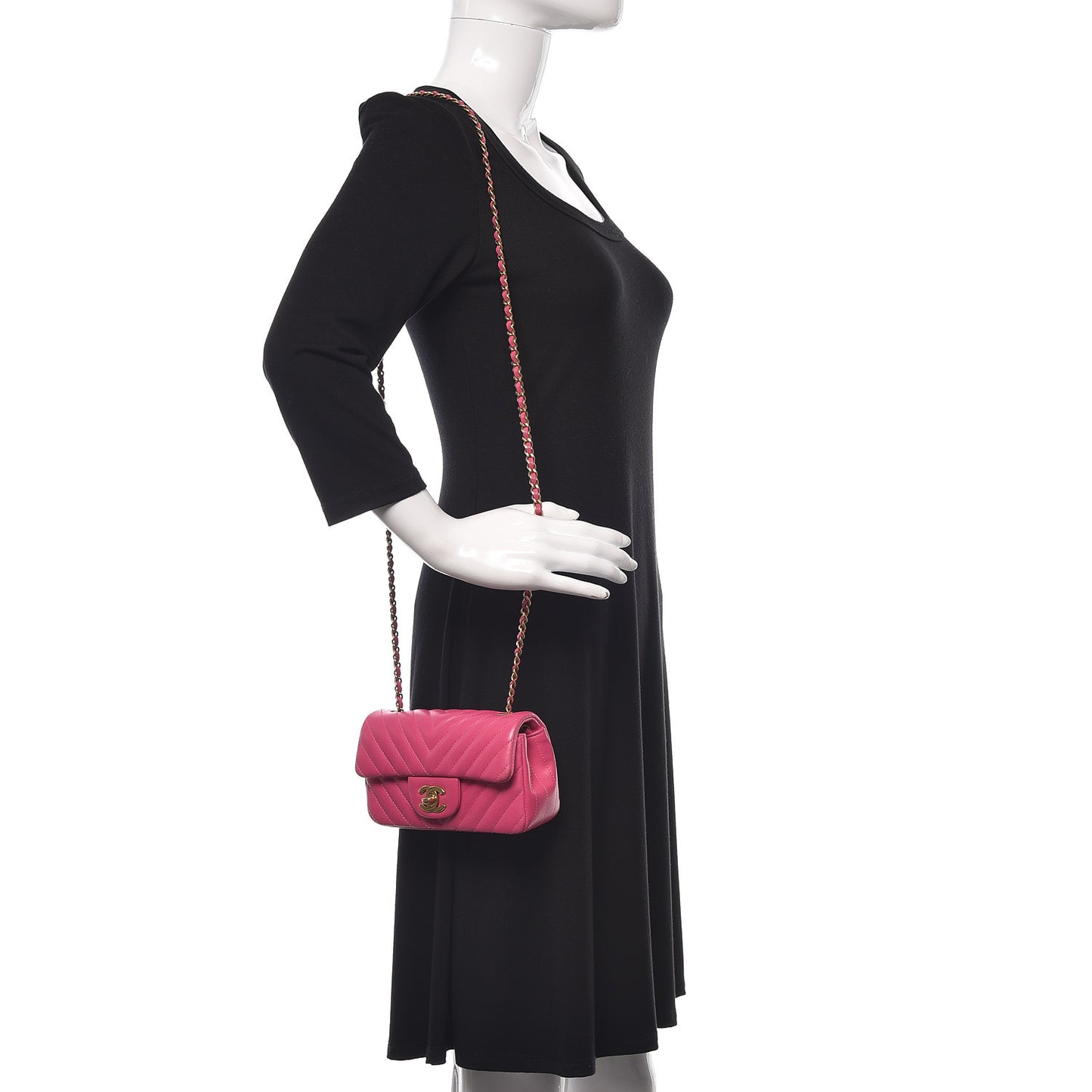 Lambskin Chevron Quilted Extra Mini Rectangular Flap Dark Pink