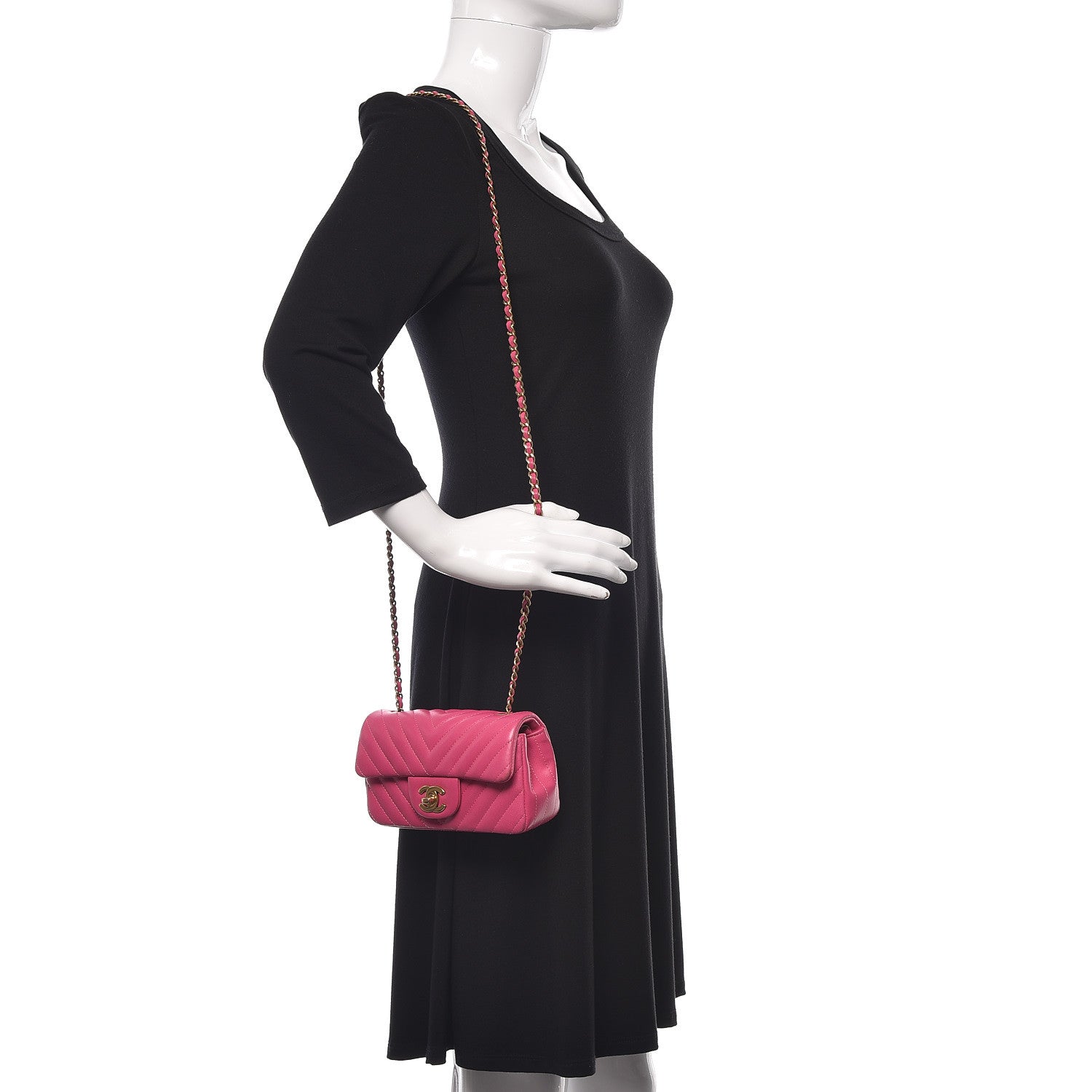 Chanel Lambskin Chevron Quilted Extra Mini Rectangular Flap Dark Pink 2 of 10