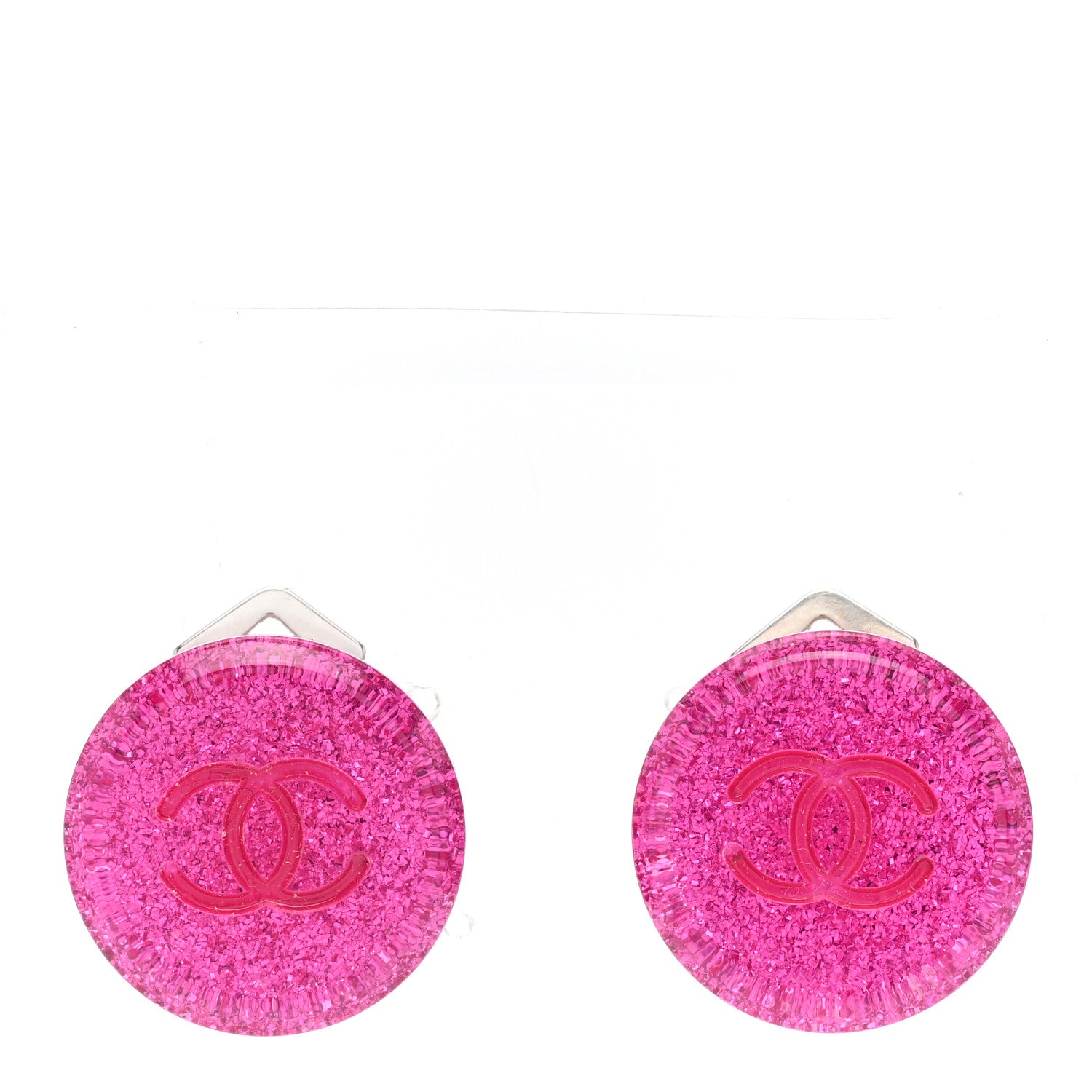Chanel Translucent Resin Glitter CC Clip On Earrings Pink 1 of 4