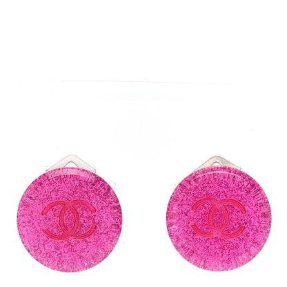 Chanel Translucent Resin Glitter CC Clip On Earrings Pink 1 of 4