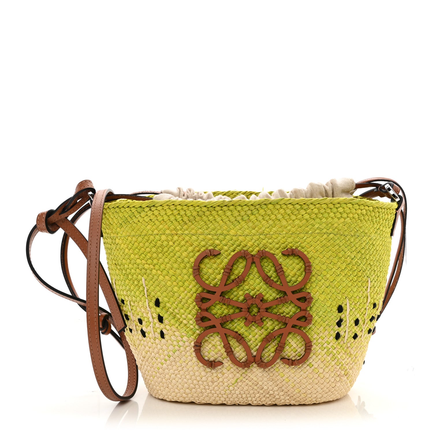 Loewe Calfskin Raffia Anagram Basket Tote Bag Kiwi 1 of 10