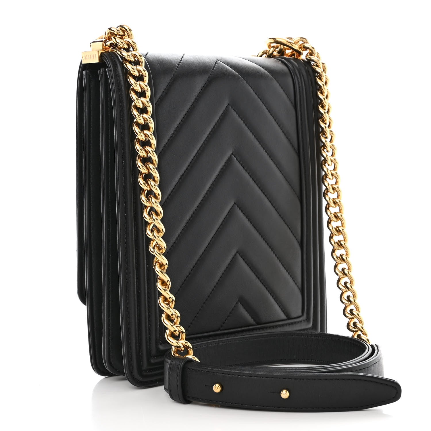 Chanel Calfskin Chrevron Quilted North South Boy Flap Black 3 of 10