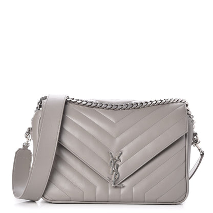Saint Laurent Calfskin Y Quilted Monogram Loulou Shoulder Bag Pearl Grey 1 of 7