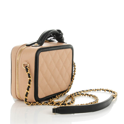 Chanel Caviar Quilted Small CC Filigree Vanity Case Beige Black 3 of 8