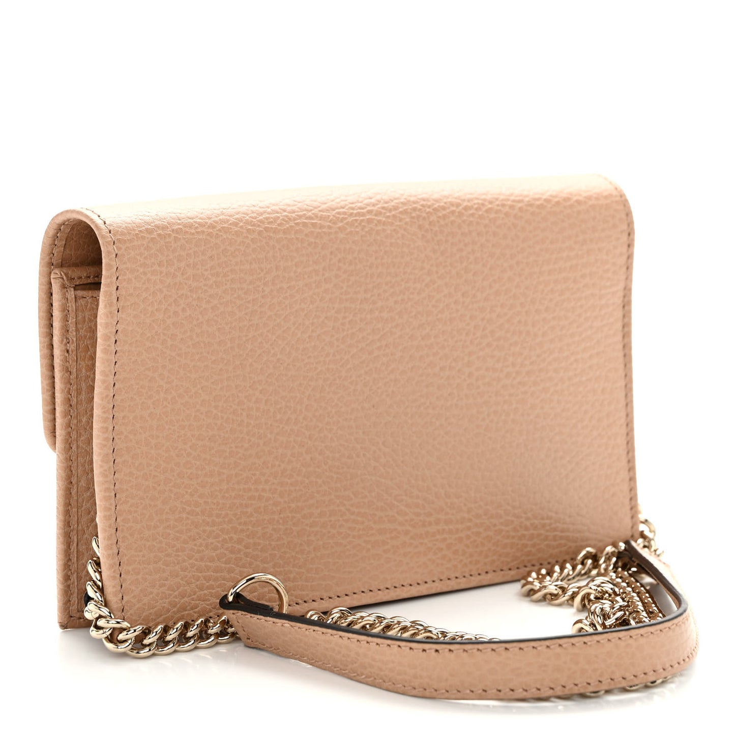 Dollar Calfskin Interlocking G Chain Wallet Camelia