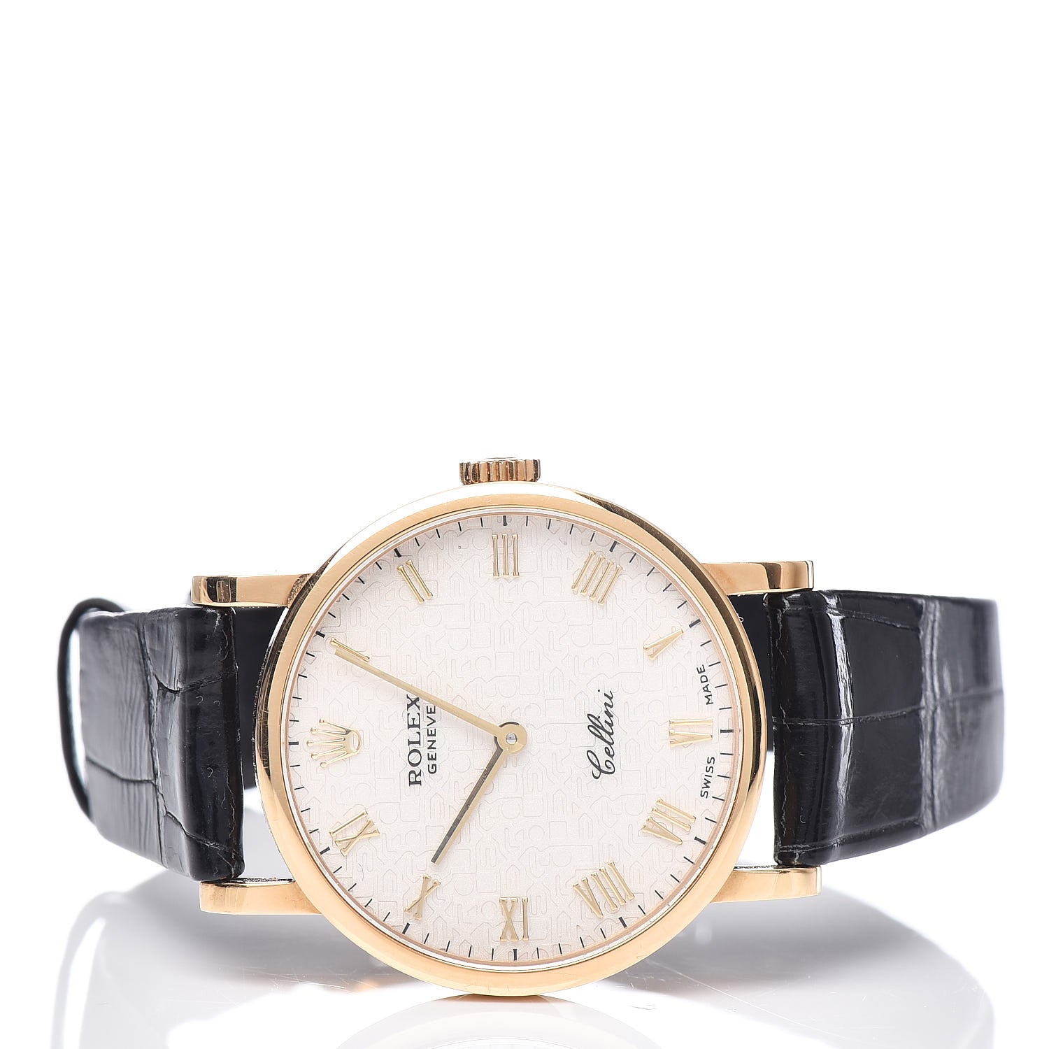 Rolex 18K Yellow Gold Alligator 26mm Cellini Manual Winding Watch White Jubilee 5109 3 of 9