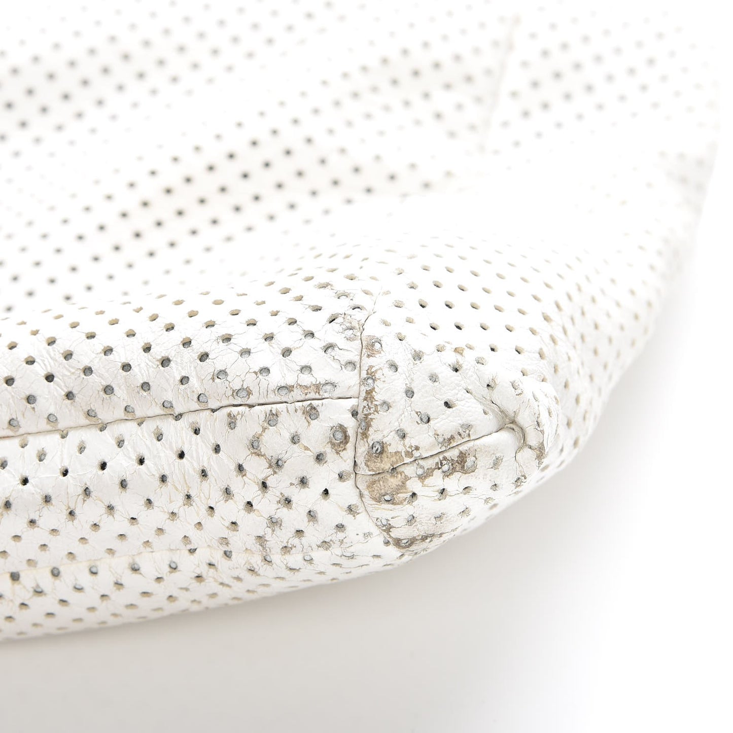 Perforated Calfskin Drill Shoulder Bag White
