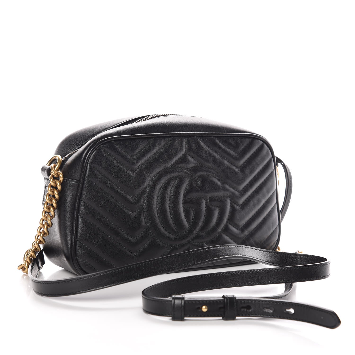 Gucci Calfskin Matelasse Small GG Marmont Chain Shoulder Bag Black 3 of 9