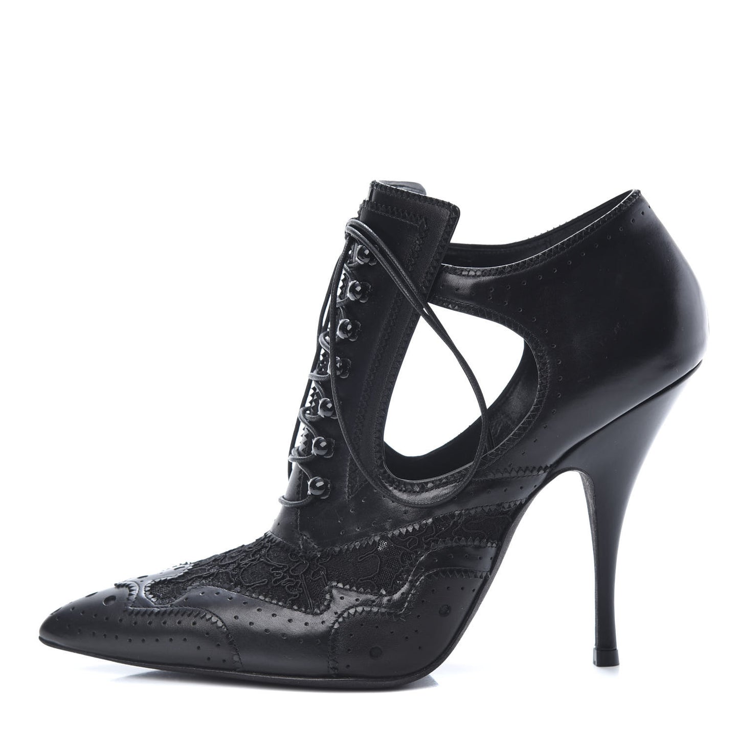 Calfskin Embroidered Lace Ankle Bootie 37.5 Black
