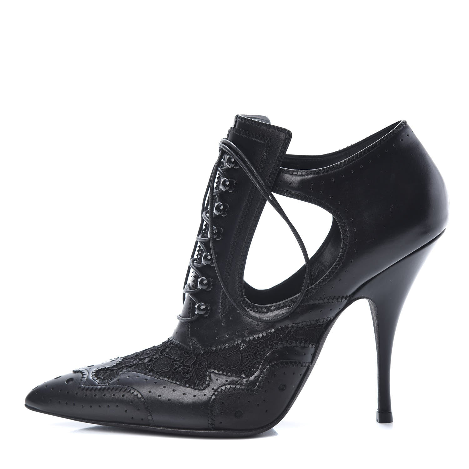 Givenchy Calfskin Embroidered Lace Ankle Bootie 37.5 Black 1 of 9