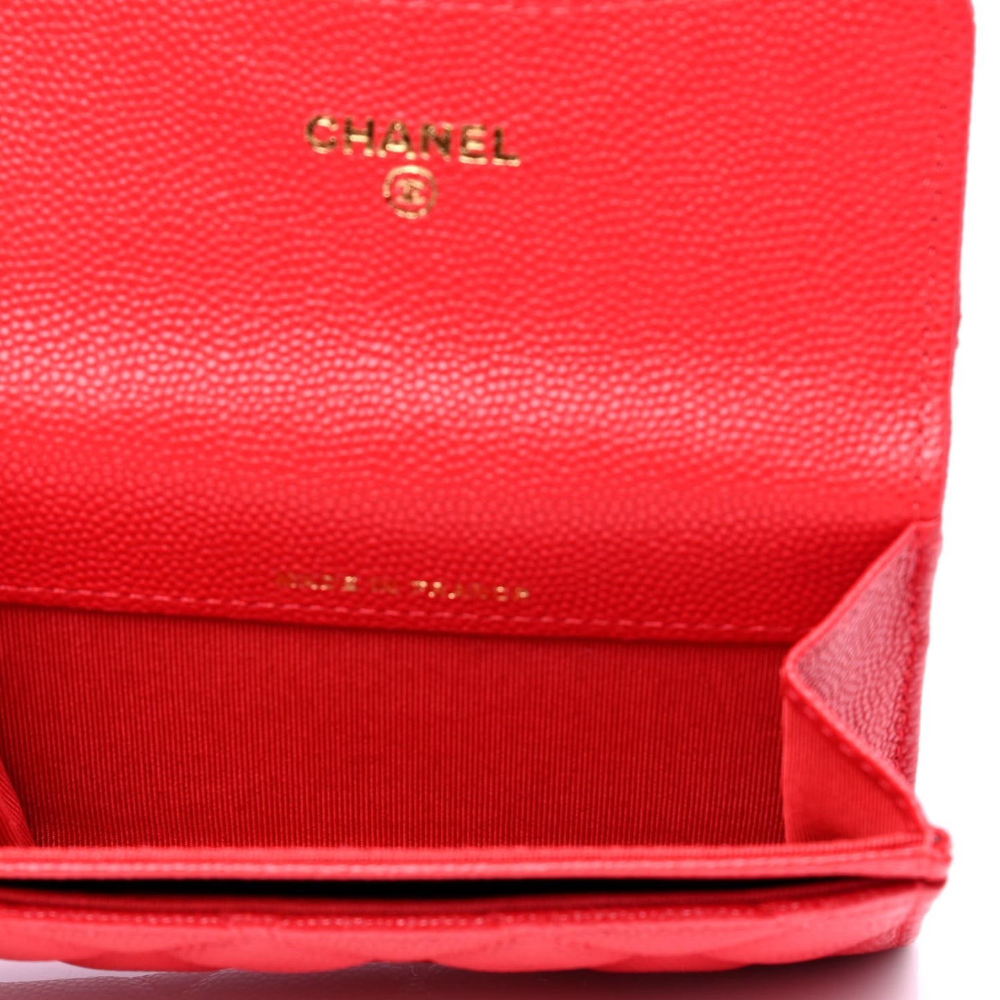Caviar Quilted Flap Card Holder Wallet Red