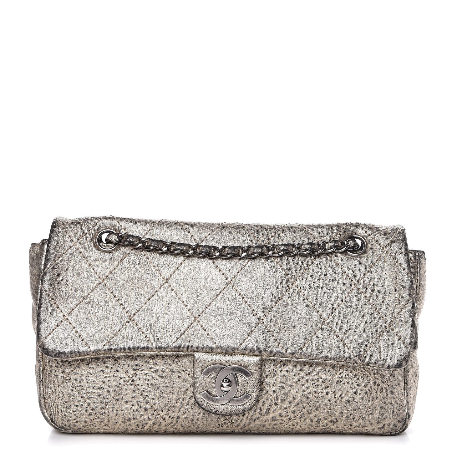 Distressed Metallic Lambskin Quilted Le Marais Ligne Flap Gold