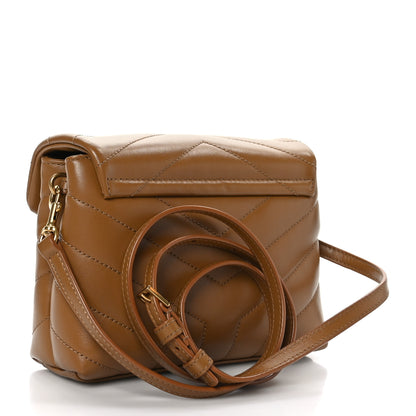 Saint Laurent Calfskin Y Quilted Monogram Toy Loulou Crossbody Bag Dark Natural 3 of 9