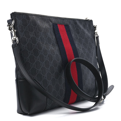 Gucci Soft GG Supreme Monogram Appia Calfskin Web East West Messenger Bag Black Grey 3 of 12