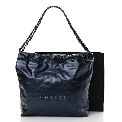 Chanel Metallic Calfskin Quilted Small Chanel 22 Navy Blue 12 of 12
