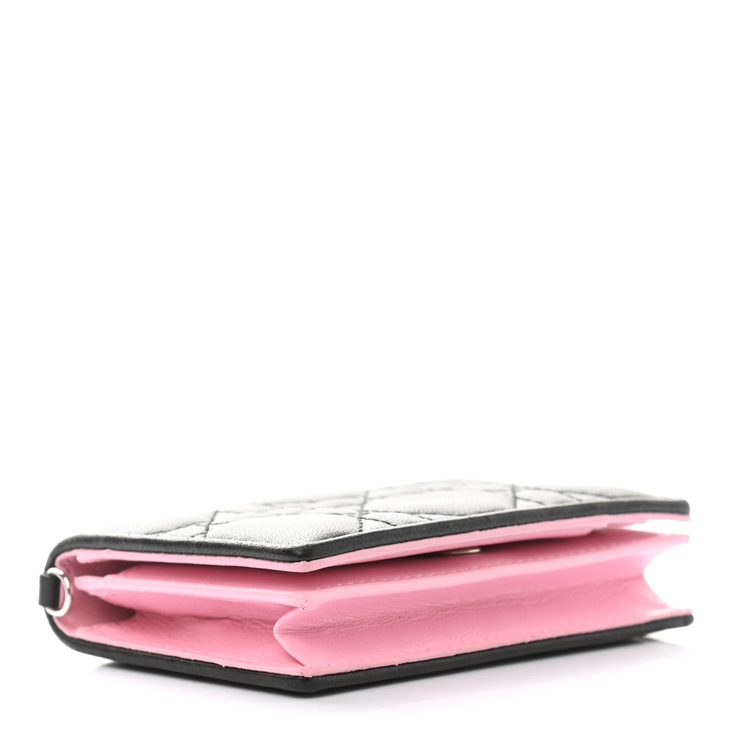 Lambskin Cannage Bi-Color Small Lady Dior Flap Card Holder Black Pink