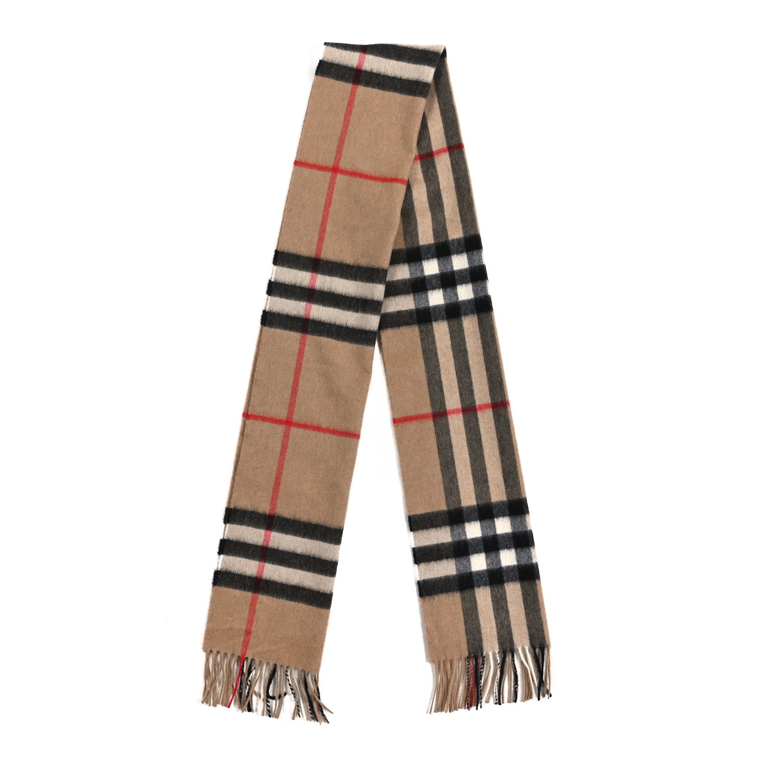 Burberry Cashmere Giant Check Fringe Scarf Camel 2 of 3