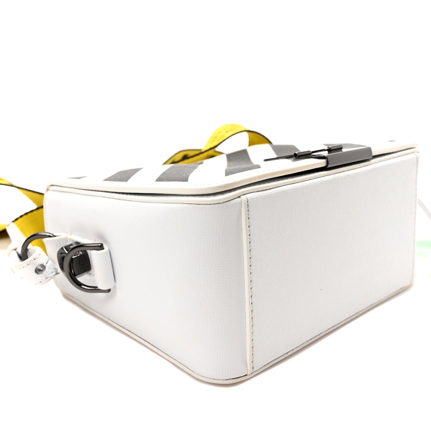 Saffiano Striped Mini Diag Binder Clip Bag White Black