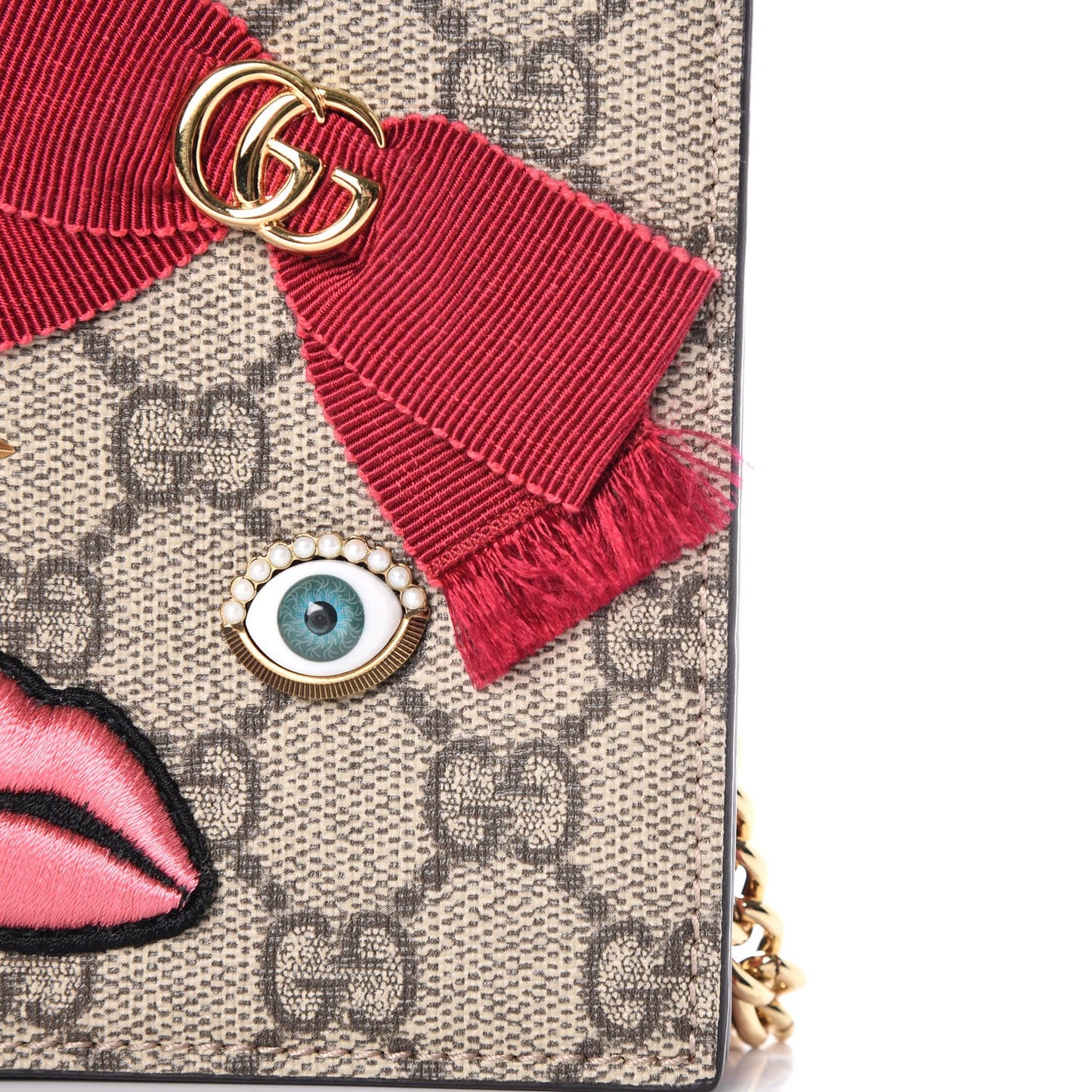 GG Supreme Monogram Face Embroidered Chain Wallet Pink