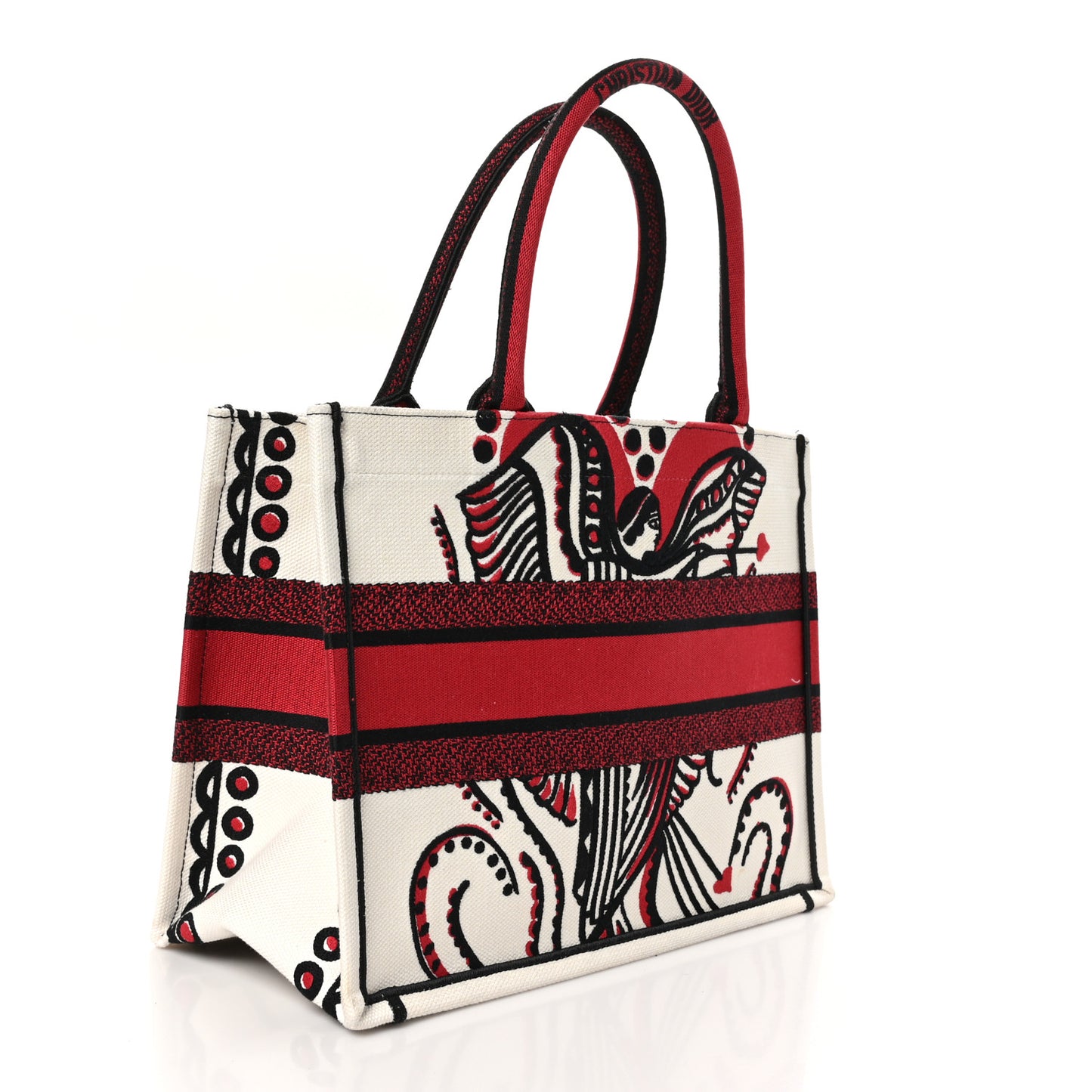 Canvas Embroidered Medium Cupidon Book Tote Latte Multicolor