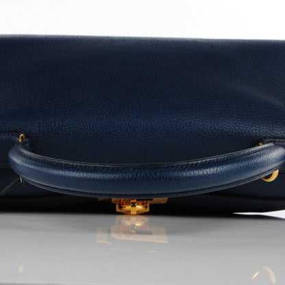 Hermes Taurillon Clemence Shoulder Kelly 40 Bleu De Malte 17 of 21
