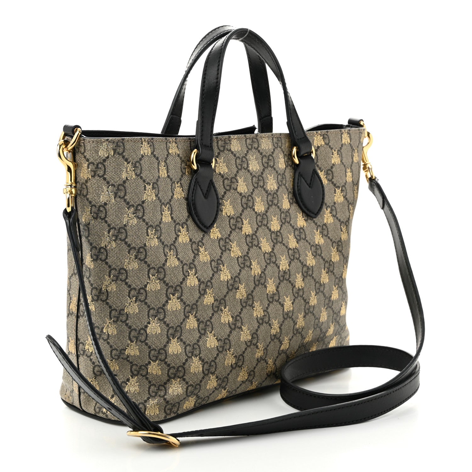 Gucci Soft GG Supreme Monogram Bees Small Crossbody Tote Beige Oro Black 3 of 14