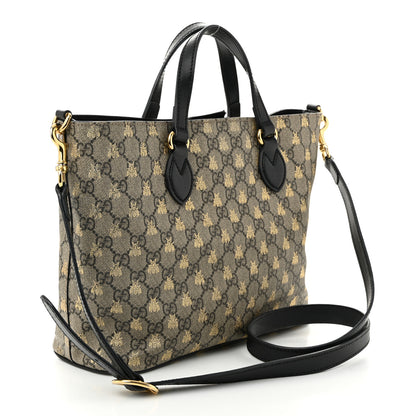 Gucci Soft GG Supreme Monogram Bees Small Crossbody Tote Beige Oro Black 3 of 14