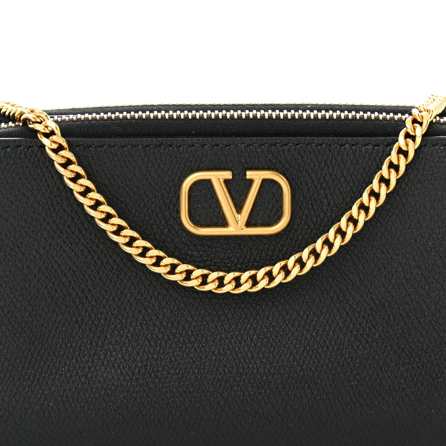 Grainy Calfskin VLogo Double Zip Camera Crossbody Bag Black