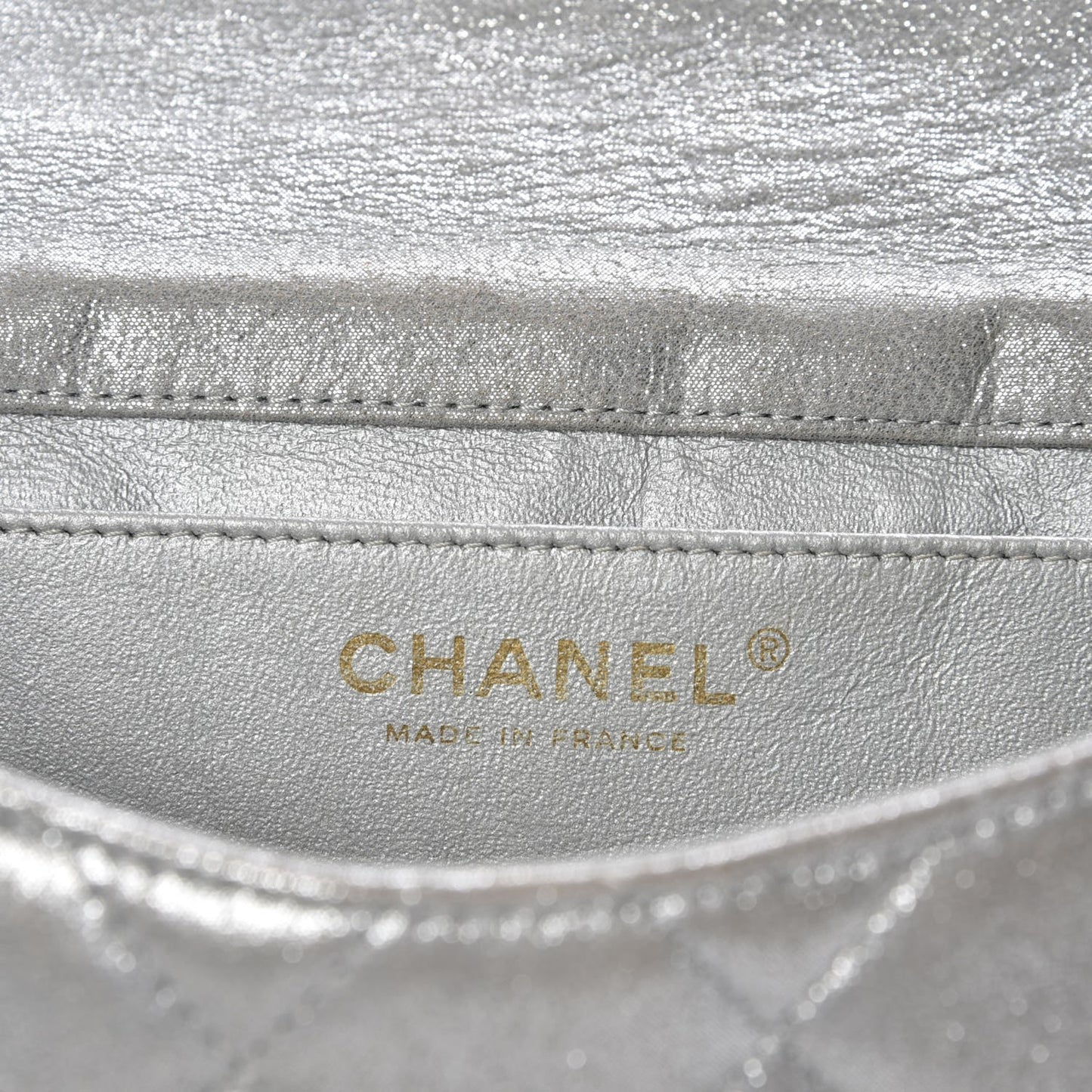 Iridescent Calfskin Clutch With Chain Flap Silver
