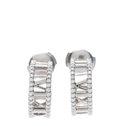 Tiffany 18K White Gold Diamond Atlas Open Hoop Earrings 1 of 5