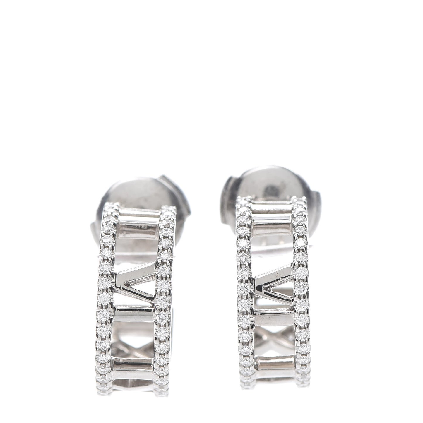 18K White Gold Diamond Atlas Open Hoop Earrings
