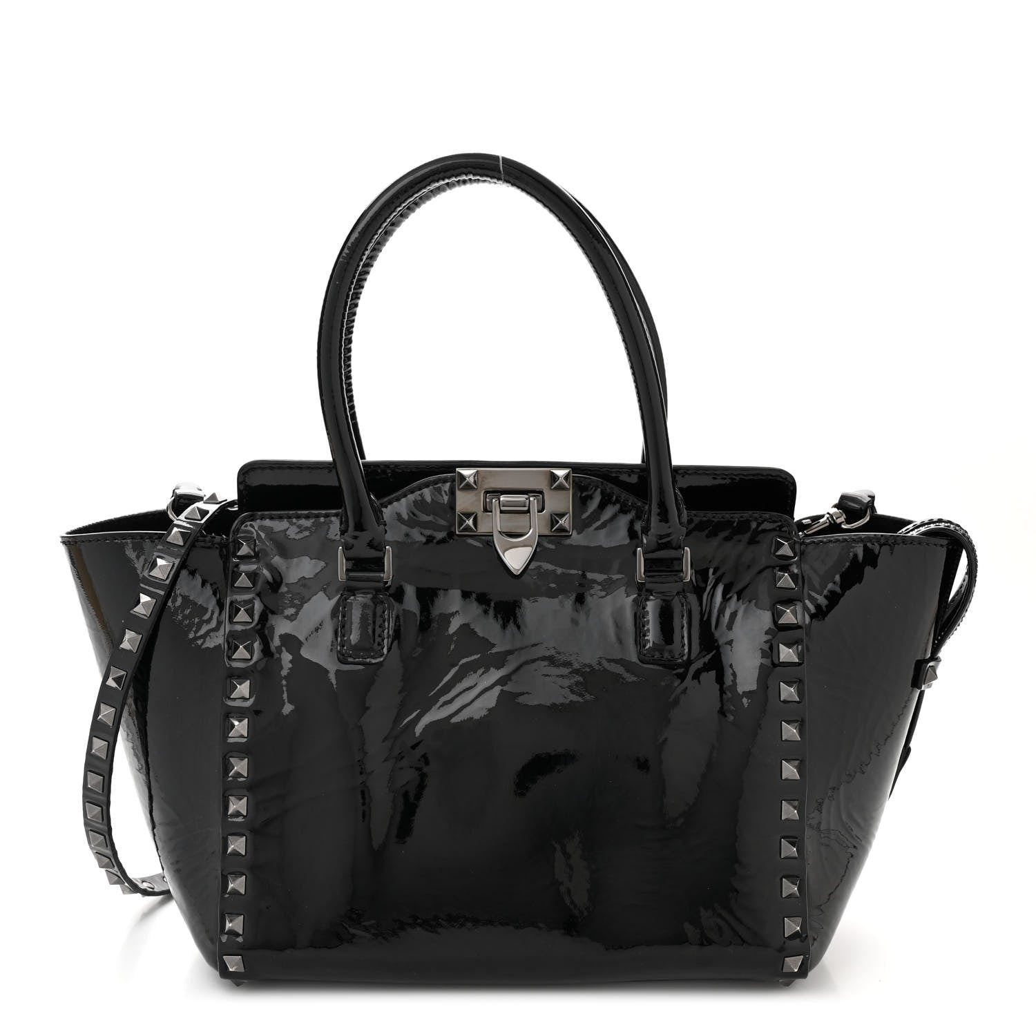 Valentino Garavani Patent Monochrome Small Rockstud Double Handle Tote Black 1 of 11